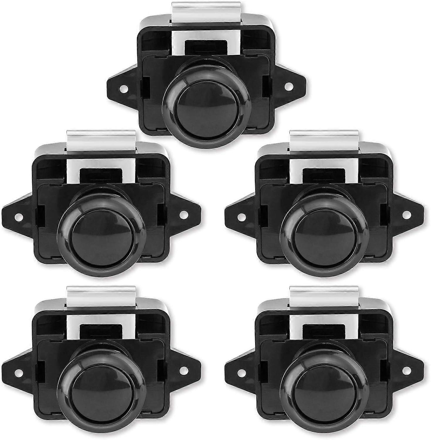 Set of 5 black push button locks, keyless knobs for cabinet door lock