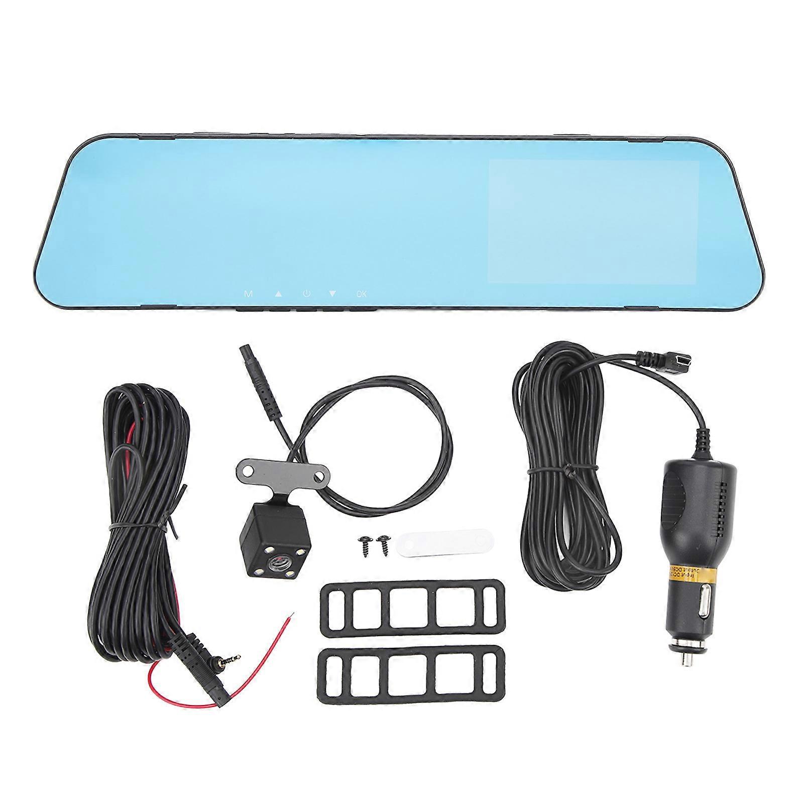 Rearview Mirror Dash Camera 1080P 4.0 Inch Dual Lens Anti Glare Electronically Stabilized Image Large Screen Display for Car With 16g Memory Card E2U4