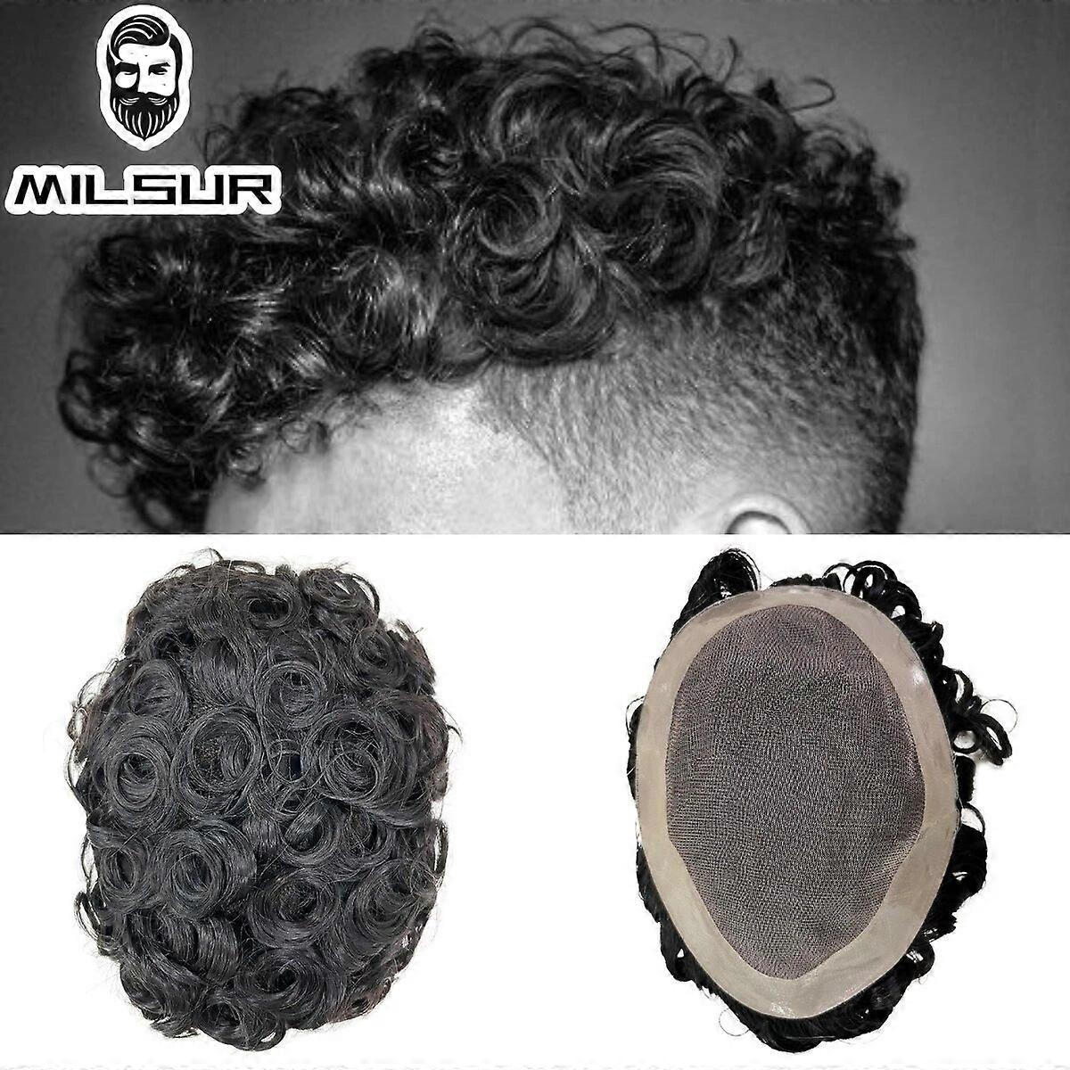 Redkid 25mm Curly Hair Mens Toupee Breathable Male Hair Prosthesis Mono And Pu Base Hairpieces For M