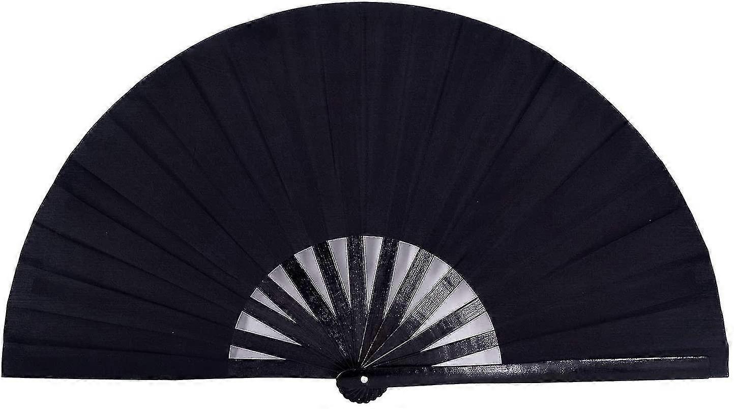 مروحة كبيرة قابلة للطي ، اكسسوارات للرجال / النساء ، الصينية اليابانية نمط اليد مروحة هدية مروحة سحب الملكة أداء الرقص (أسود)