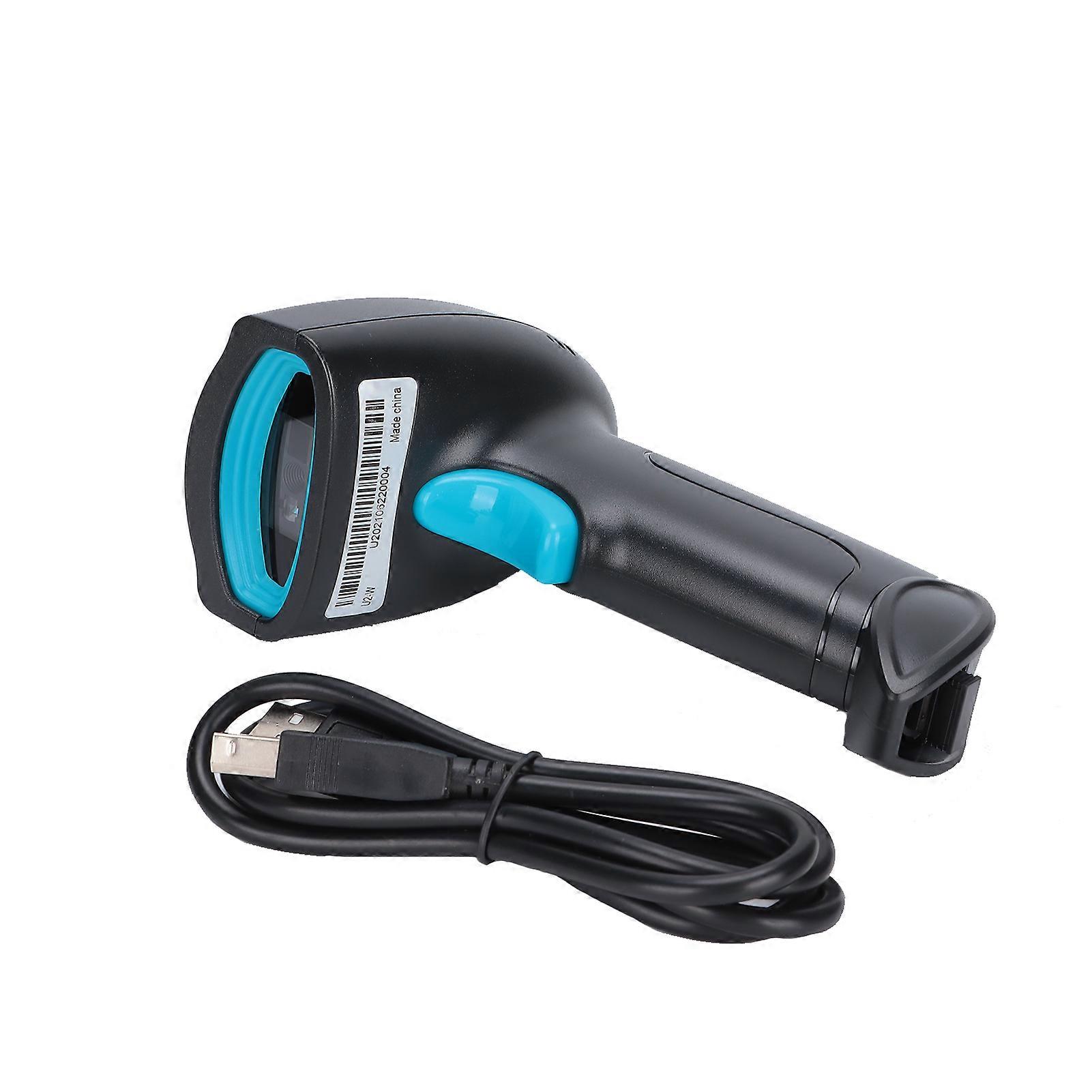 Barcode Scanner Handheld 360 Reading Dustproof Waterproof Wireless QR Code USB Reader(Black Blue )