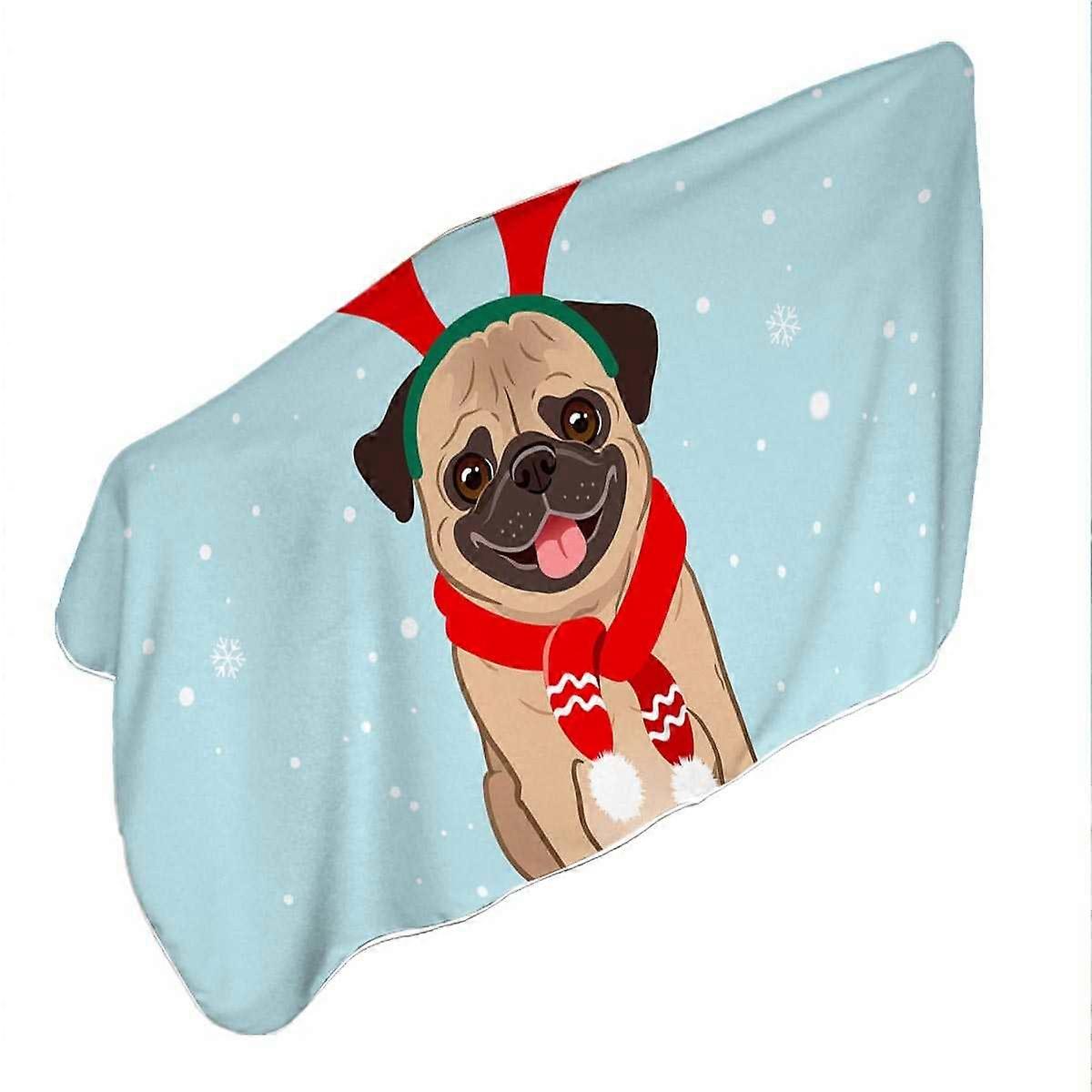 Christmas Pug Microfiber Beach Towel