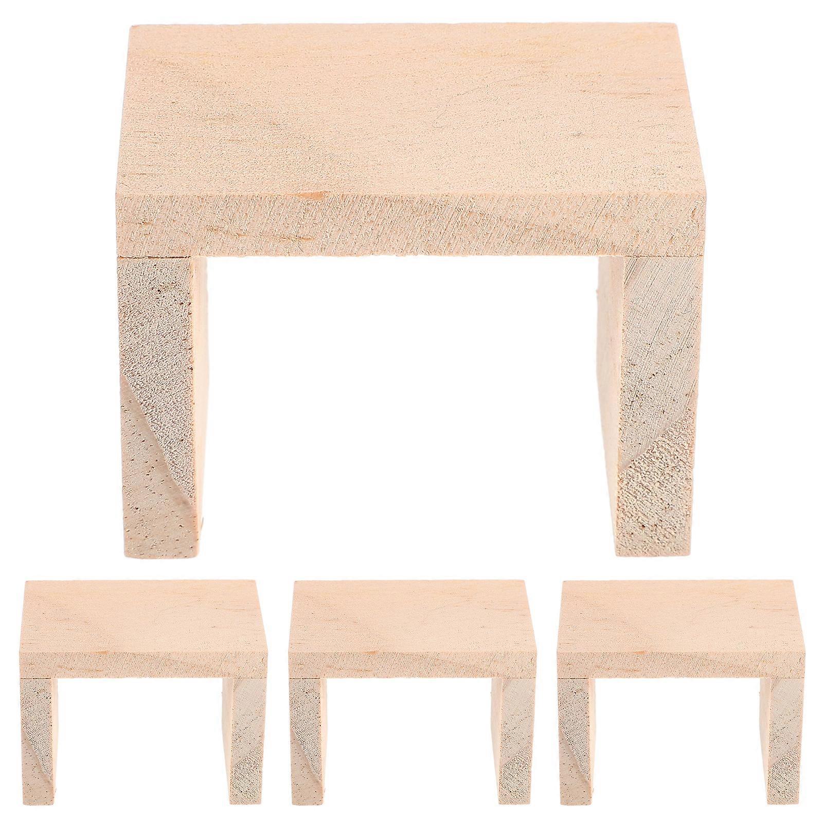 4pcs Mini Furniture Wood Stool Simulation Stool Miniature House Ornament