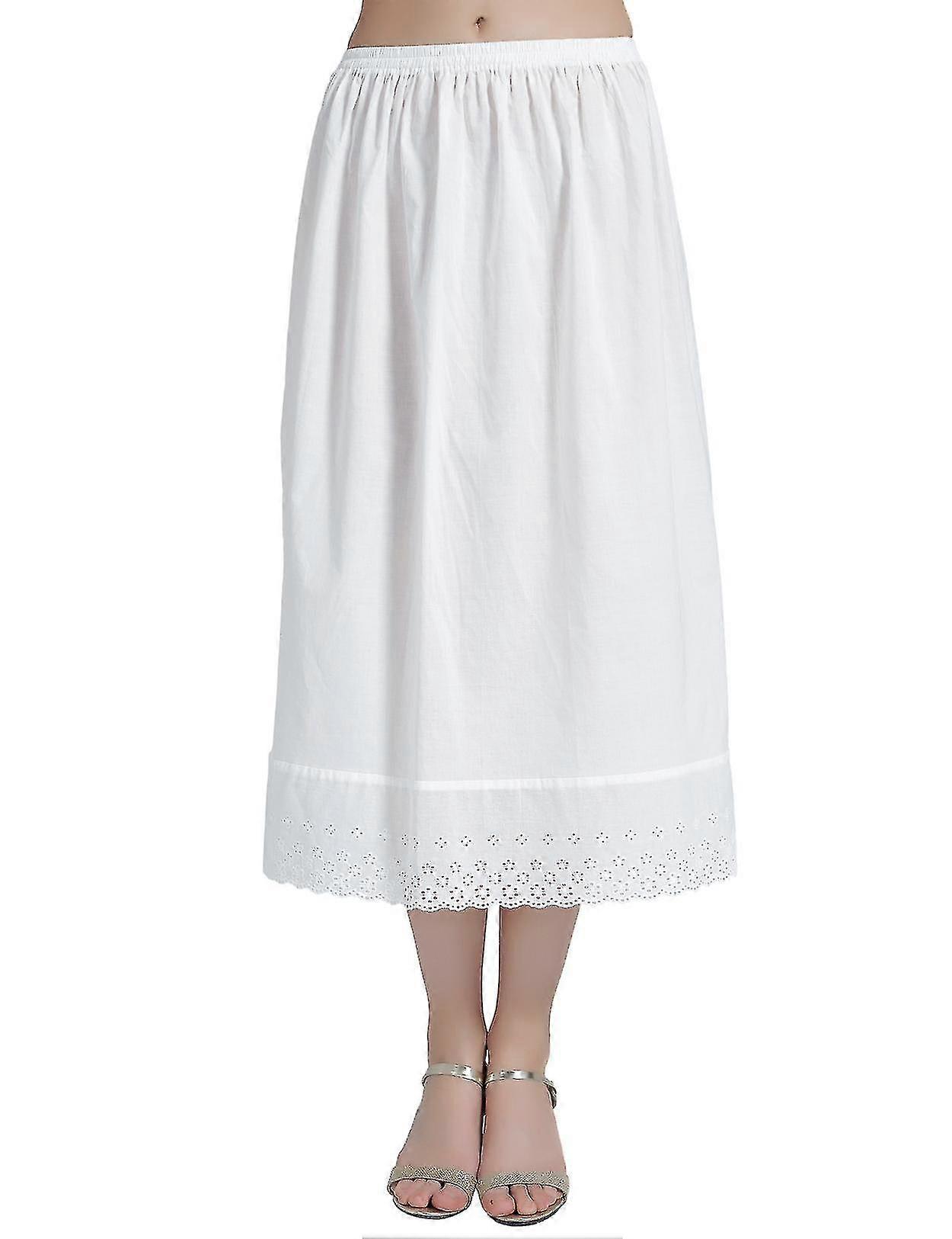 100% Cotton Women'shalf Slip Underskirt Vintage Skirt Extender With Lace Embroidery