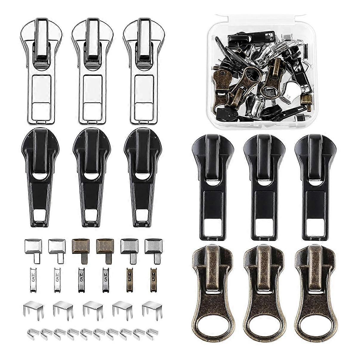 Zipper Repair Kit, 5 Zipper Replacement Slider Kit, Zippers Pull Zip Bottom Stop and Top Stop Fix Zipper on