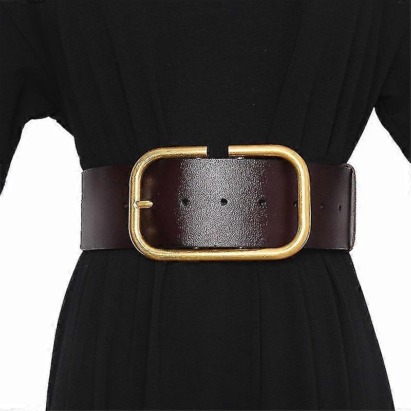 Leather Wide Belt For Women Gold Square Buckle Pin Buckle Jeans