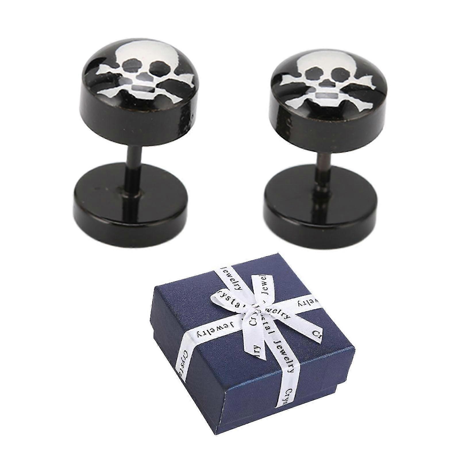 Men'sRetroSkullEarrings-2pcsDIYAlloyStuds,Black14mm/0.6inLength