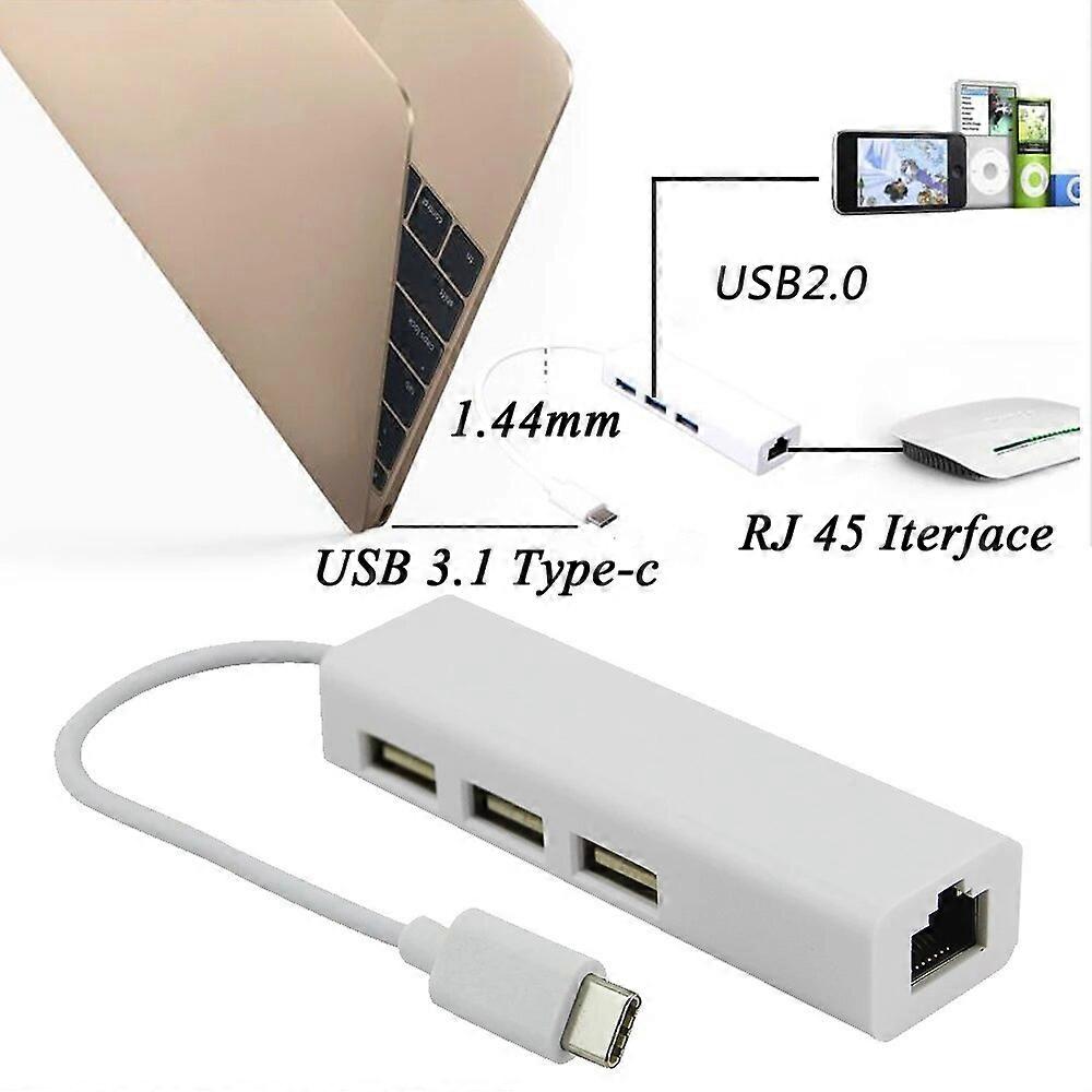 Type C 3.1 USB HUB 3 Ports To RJ45 Ethernet Network LAN Adapter USB2.0 Hub Splitter For Notebook Smartphone PC Accessories