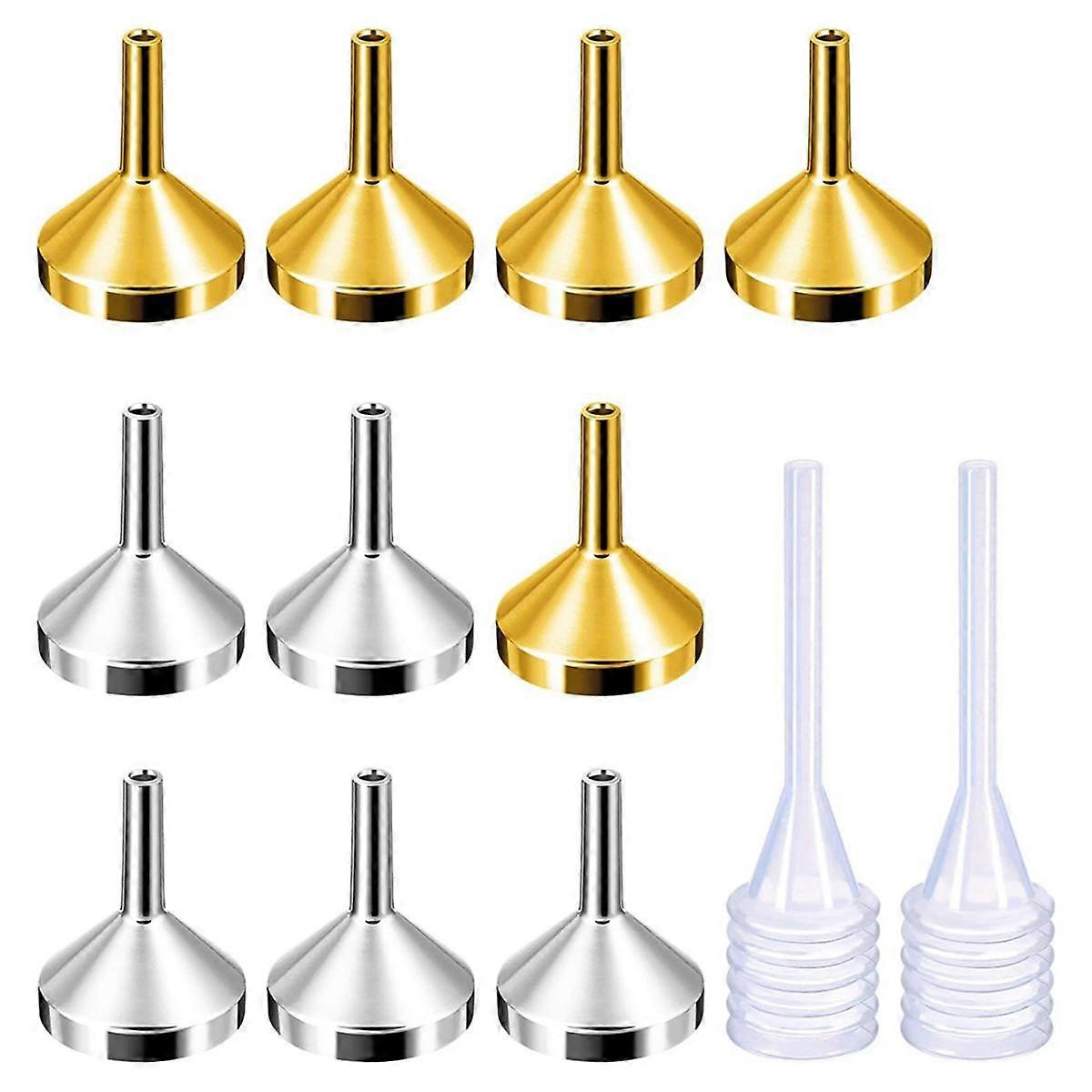10 Pack Small Metal Funnels with 2 Pack Mini Pipette for Filling Small Mini Bottles or Containers
