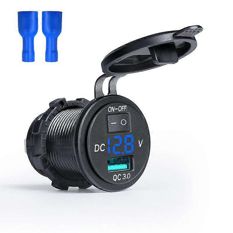 DC 12V QC 3.0 USB Car Quick Charger Socket with Voltmeter LED Display ON OFF Toggle Switch Outlet For Car Motorcycle Boat Bus