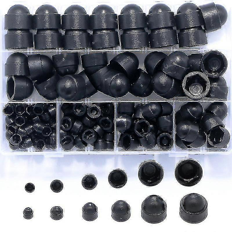 145 Pcs Plastic Cap Bolts - Hexagonal Screw Caps For Nut And Bolt Protection - Black - Various Sizes (m4, M5, M6, M8, M10, M12)