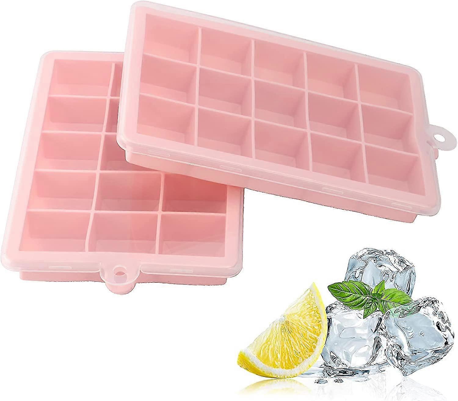 Ice Cube Tray With Lids, 2 Pack 30 Cubes Silicone Ice Tray Molds Easy Ice Removal, Bpa Free Ice Cube Mould Safe For Chilled Drinks, Whiskey, Cocktails