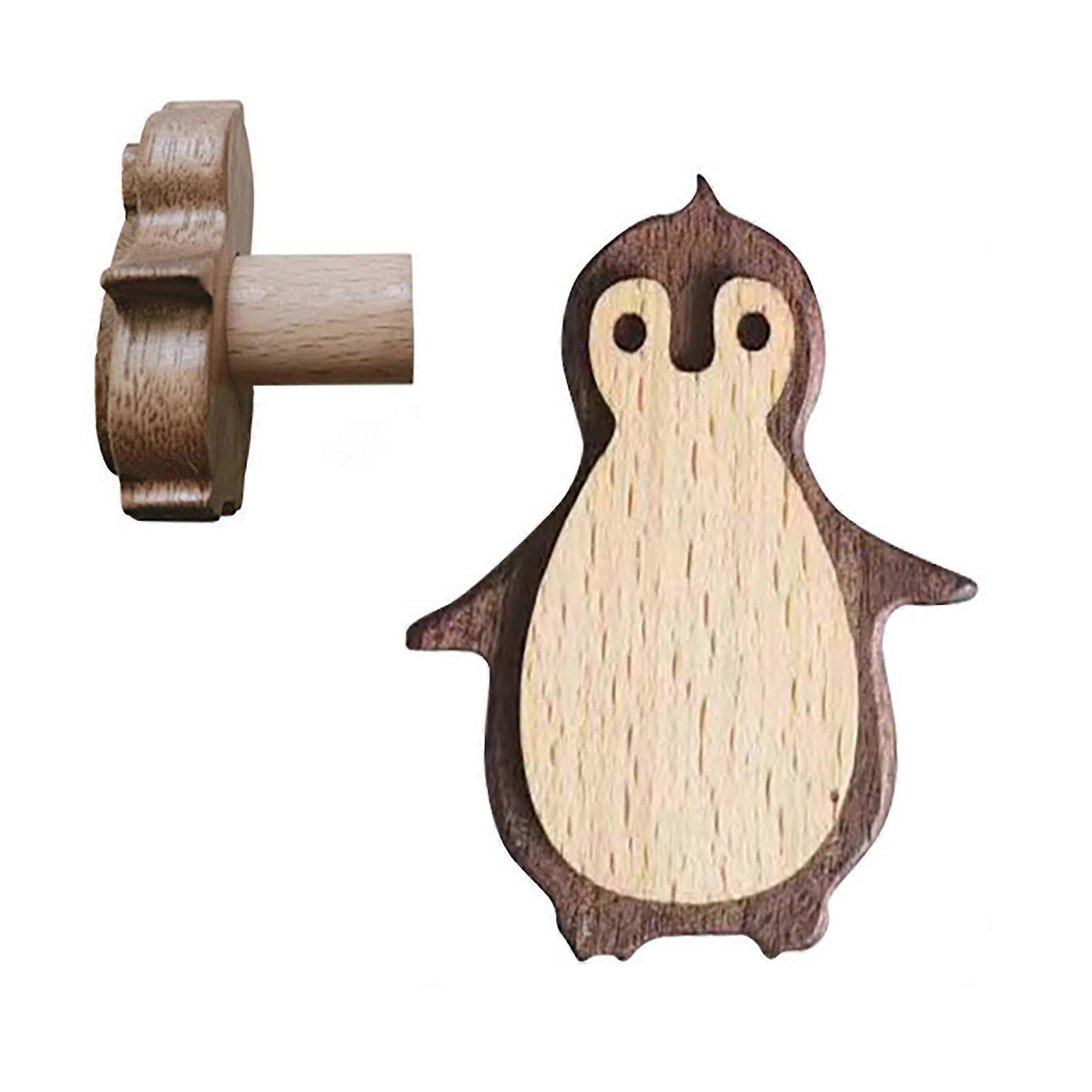 Clothes Hanging Hook Solid Wood Construction Wall-Mounted Easy Installation Penguin Shape Design Storage Hook Room Decor