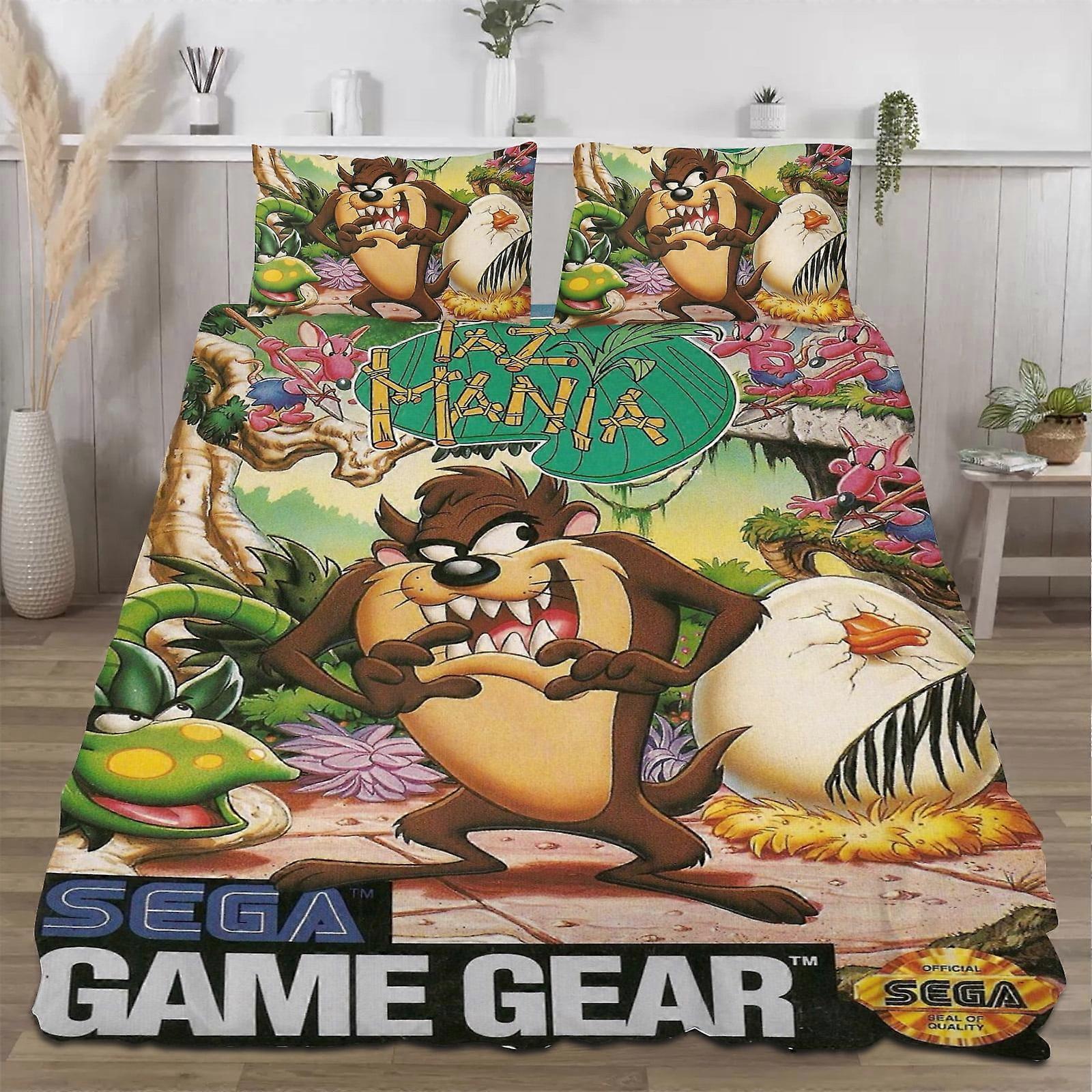 v6526 Lençóis de Cama Taz-Mania Colchas para Colchas de Cama Queen, Colcha de Cama Macia Leve, Colcha Acolchoada 3 Peças (1 Colcha, 2 Travesseiros S