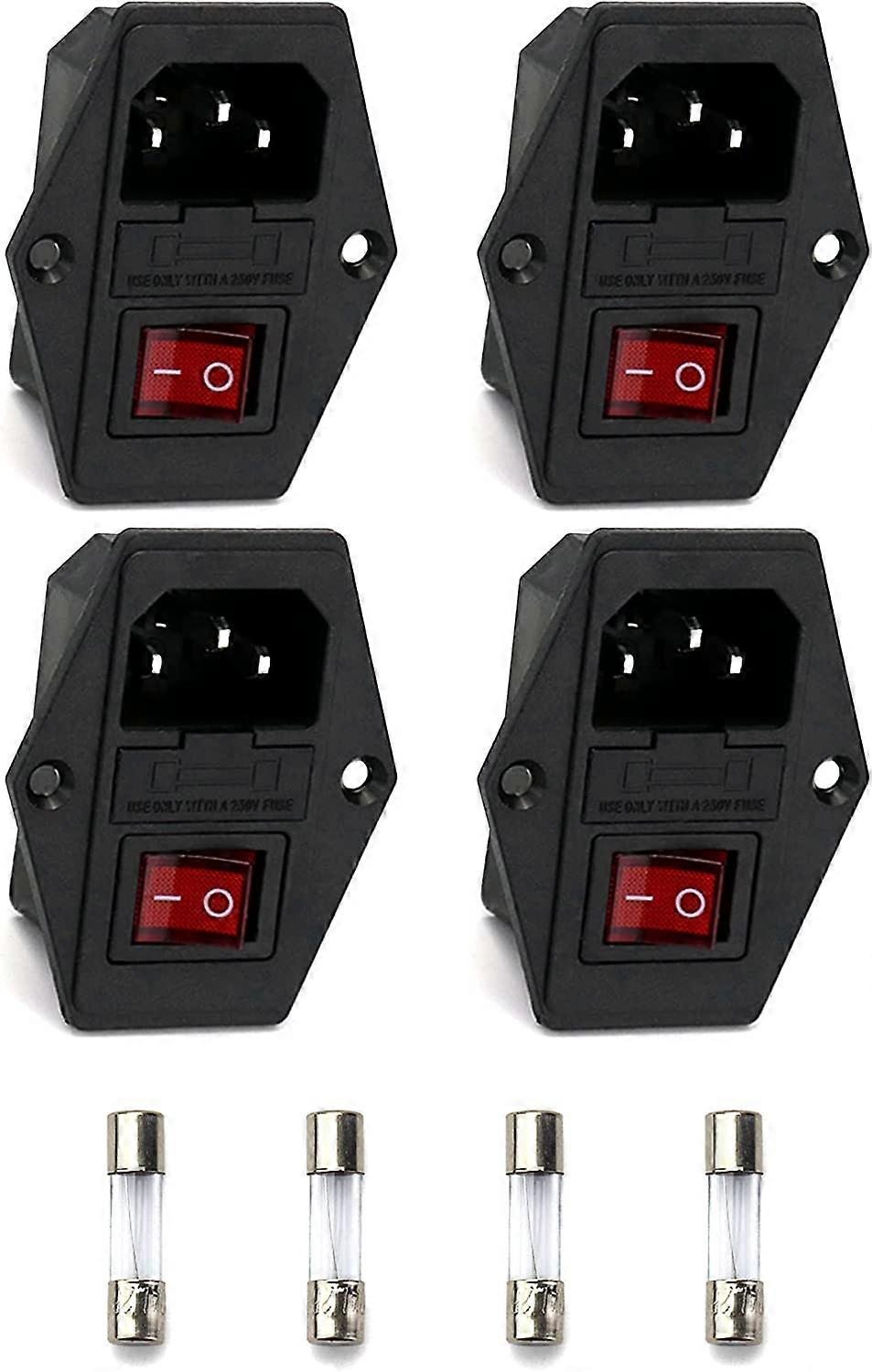 4pcs IEC320 C14 10a Socket 3-in-1 Input Circuit Breaker With Switch, Fuse And Light