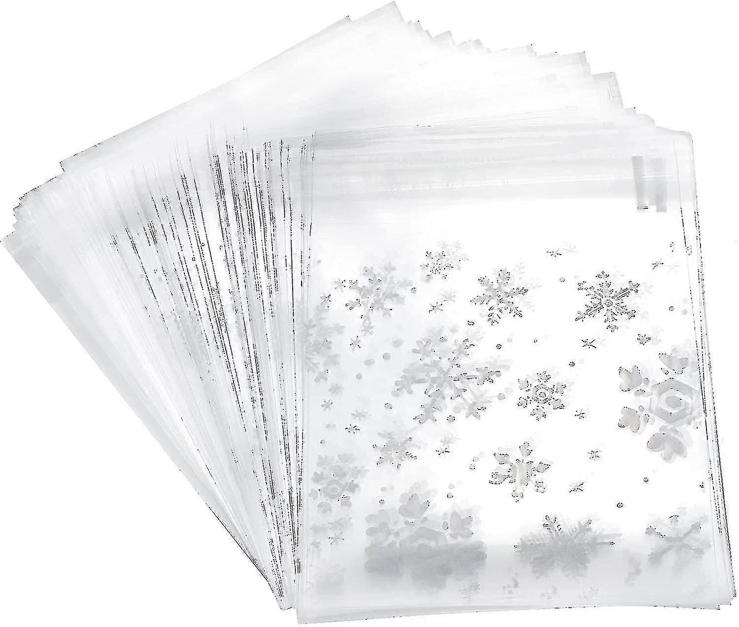200 Pcs Snowflake Cookie Bag Clear Plastic Bag Transparent Candy Christmas