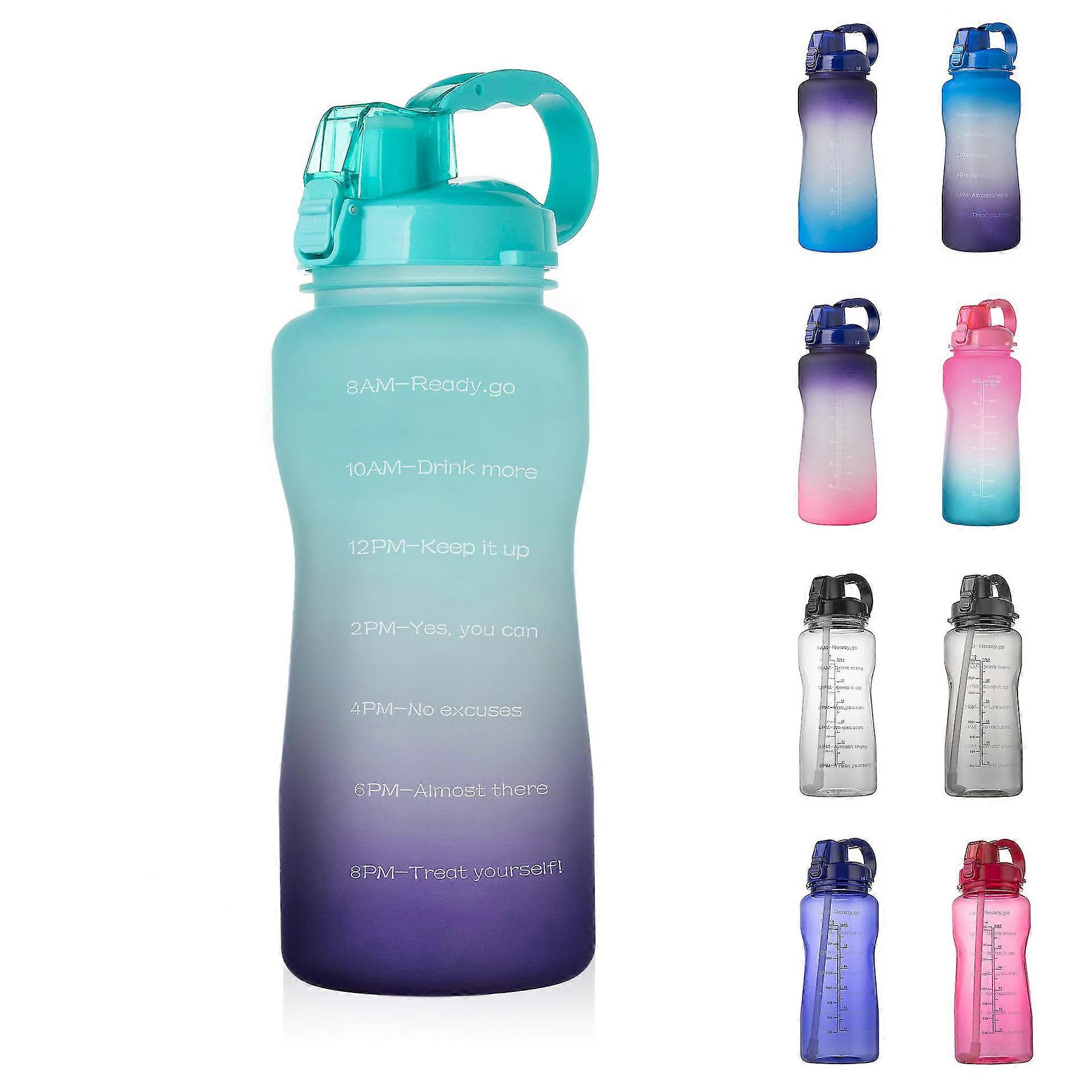 2000ml Motivational Outdoor Water Bottle With Time Marker And Straw, Leakproof Tritan Bpasports Bottle