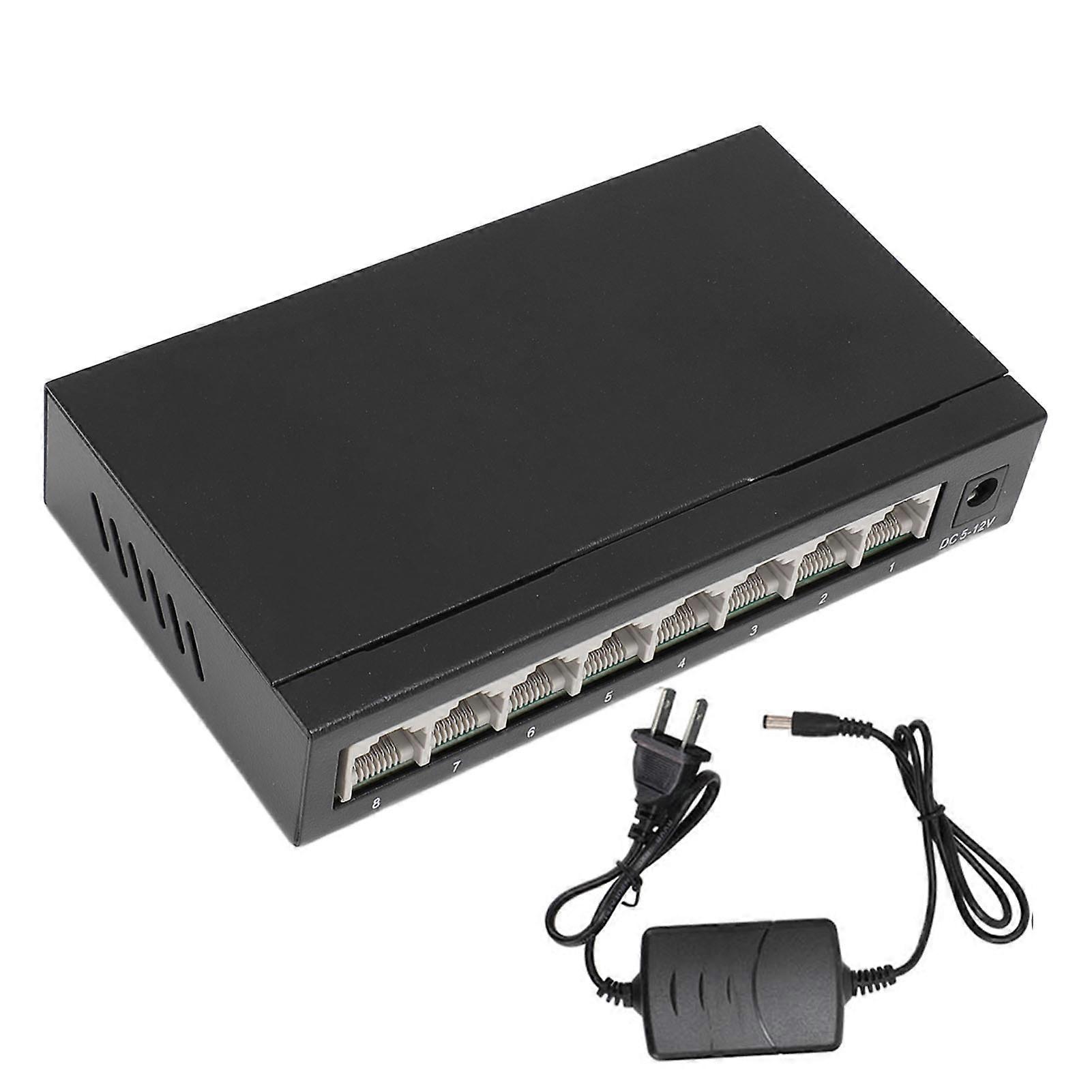Rask Ethernet-bryter 8 porter 10 100 1000Mbps Anti Thunder Auto Forhandling MDI MDIX RJ45 Nettverksbryter 100?240V US Plugg 100?240V