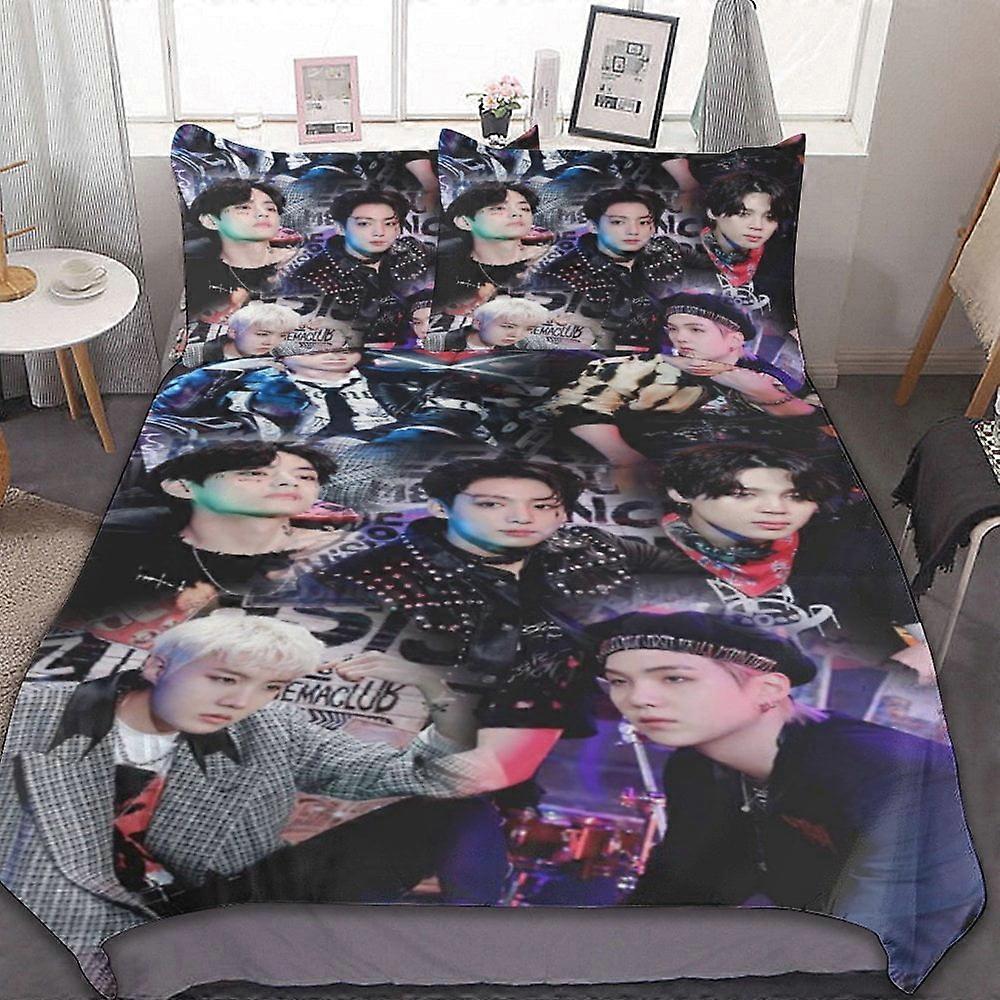 סט מצעים HF387 Kpop BTS סט כיסוי שמיכה לילדה, סט כיסוי מצעים רך ונוח, 3 חלקים סט כיסוי שמיכה ידידותי לעור LS387