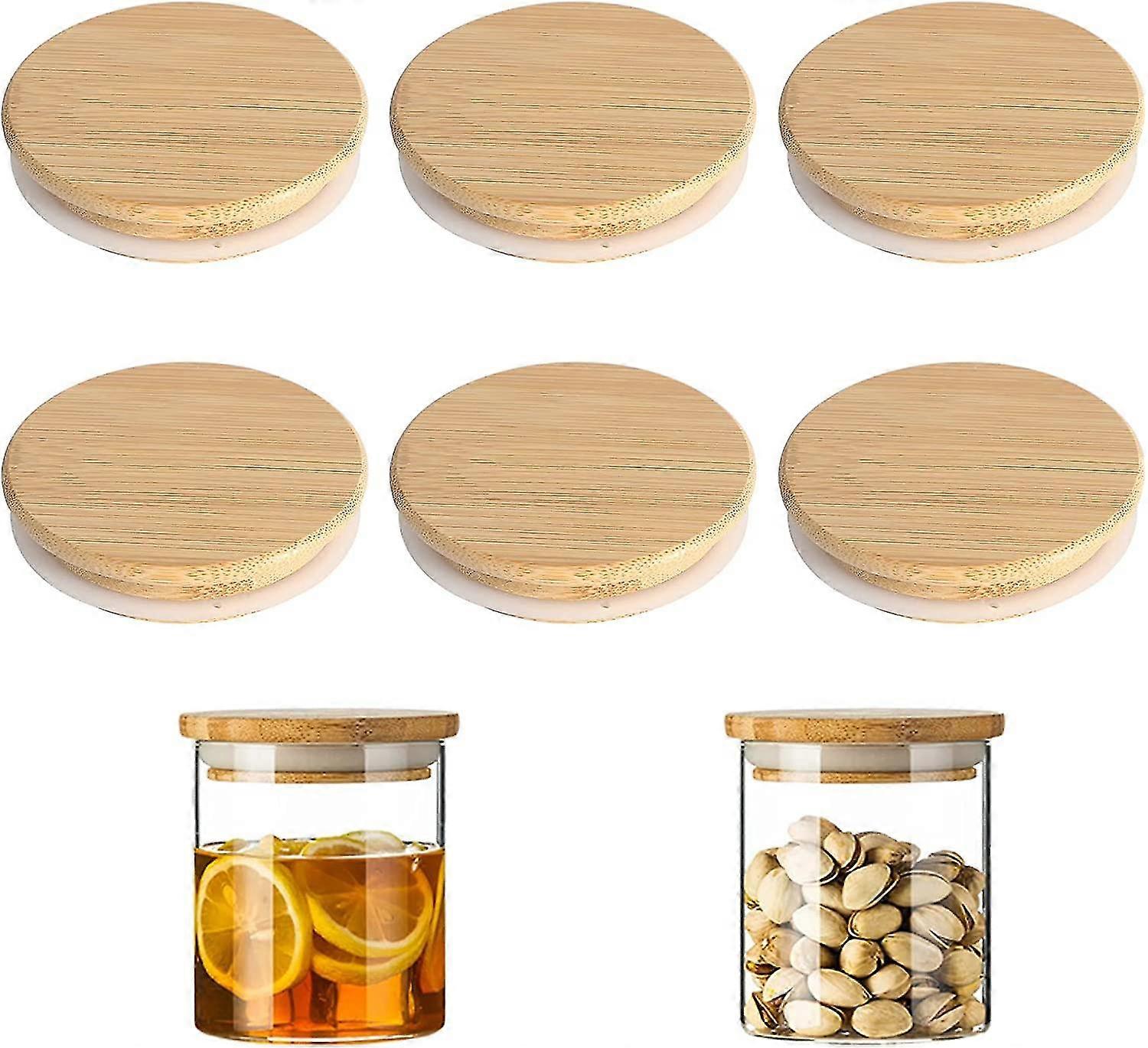 6 Pcs Bamboo Lids, Bamboo Jar Lids Reusable Bamboo Mason Jar Lid Bamboo Mason Jar Lid Airtight Glass Storage Can Lids