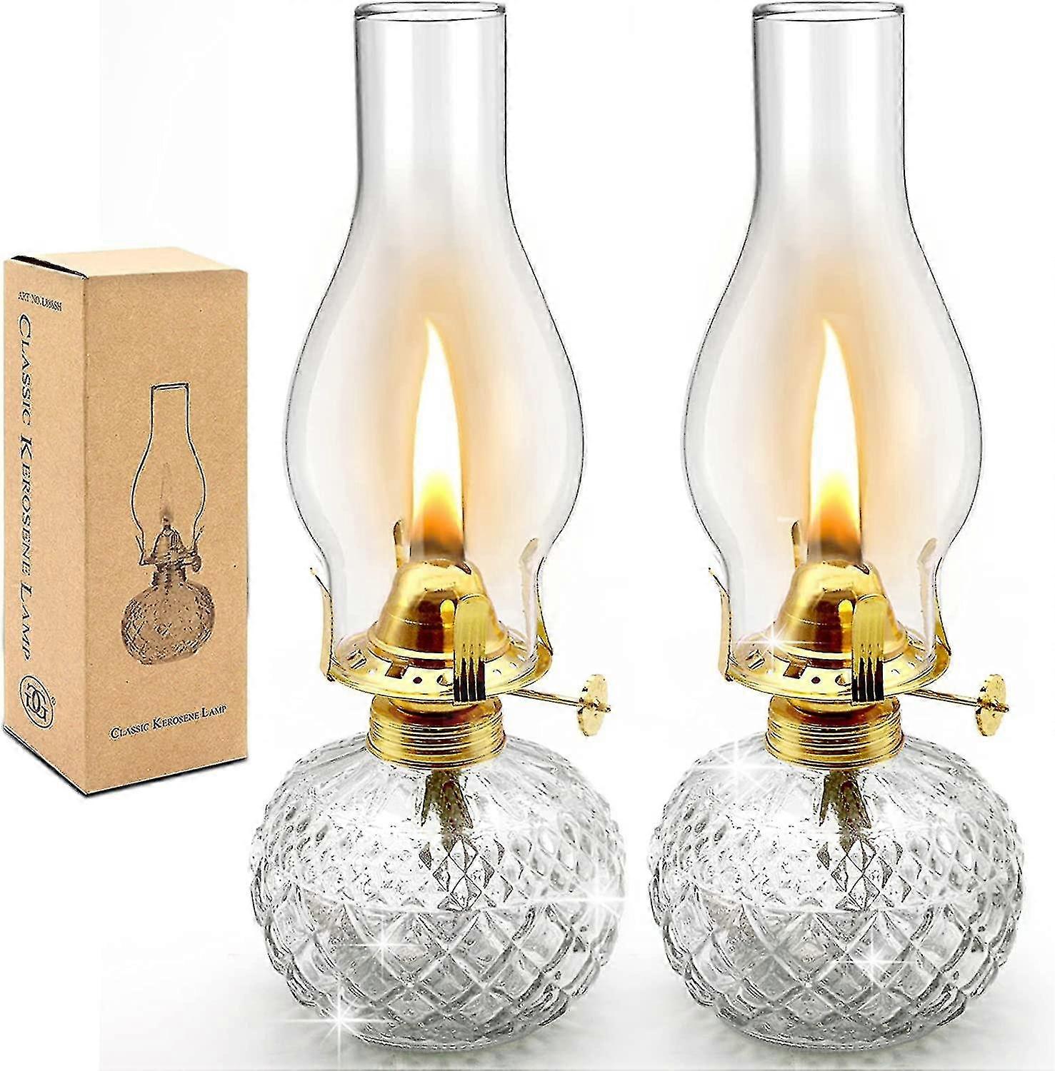 2 Pieces Large Chamber Oil Lamps, Glass Clear Kerosene Lamp Indoor  Decorative Hurricane Lamp Oil Lantern, image size:1477x1500