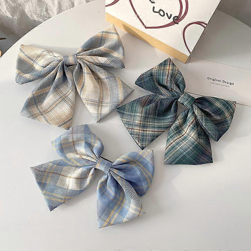 JK Girls' Big Bowknot Hair Clip Japanese and Korean Net Red Grid Spring Clip Edge Clip Headwear Net Red Top Clip Horsetail Clip3 pieces