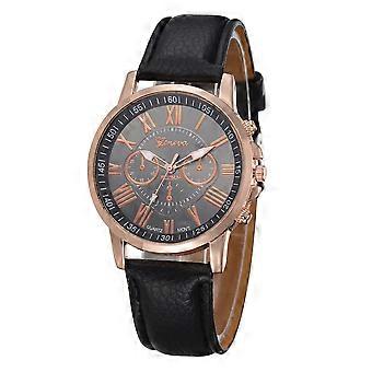 Reloj redondo de moda Correa de cuero PU Reloj de pulsera de cuarzo casual para mujer (blanco)