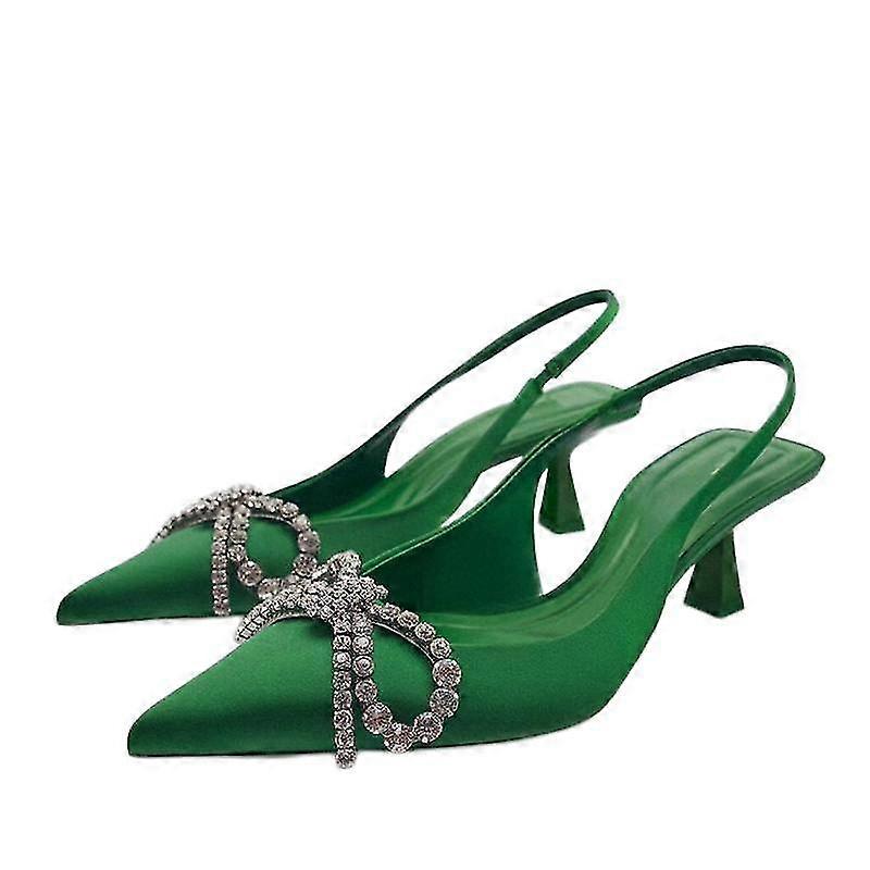 Sapatos de salto com arco embelezado - Verde - Mulheres