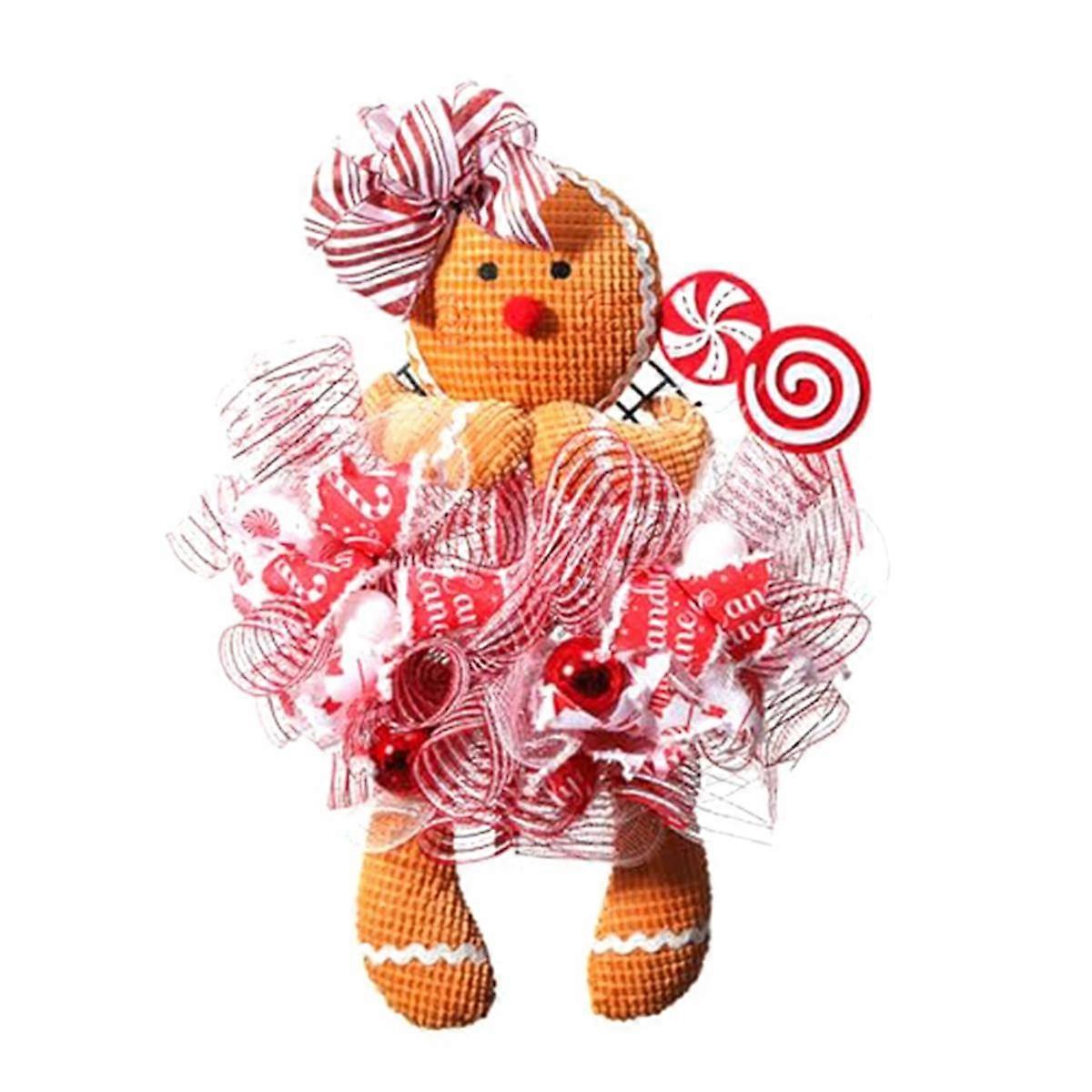 Gingerbread Man Wreath Cute Gingerbread Boy Front Door Wreath Stuffed Garland Ornament Decorations for Wall Window A