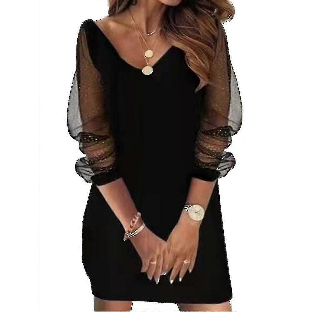 mesh pailletten jurk zwart