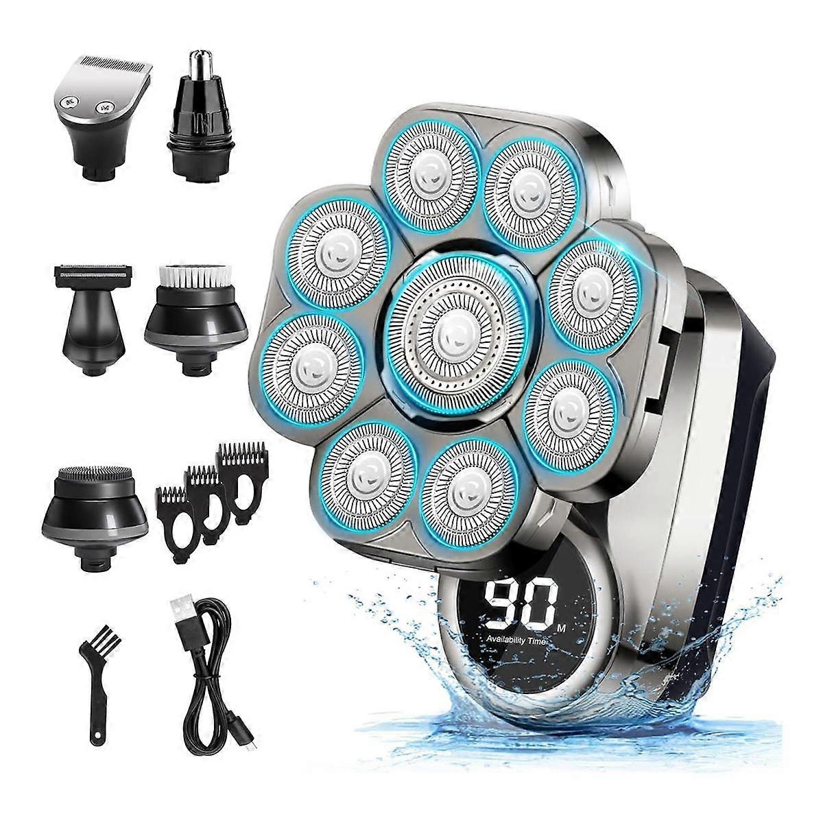 Head Shaver, 9D Electric IP67 Waterproof Men's Rotary Head Beard Shaver with LED Display, Electric Shaver for Men