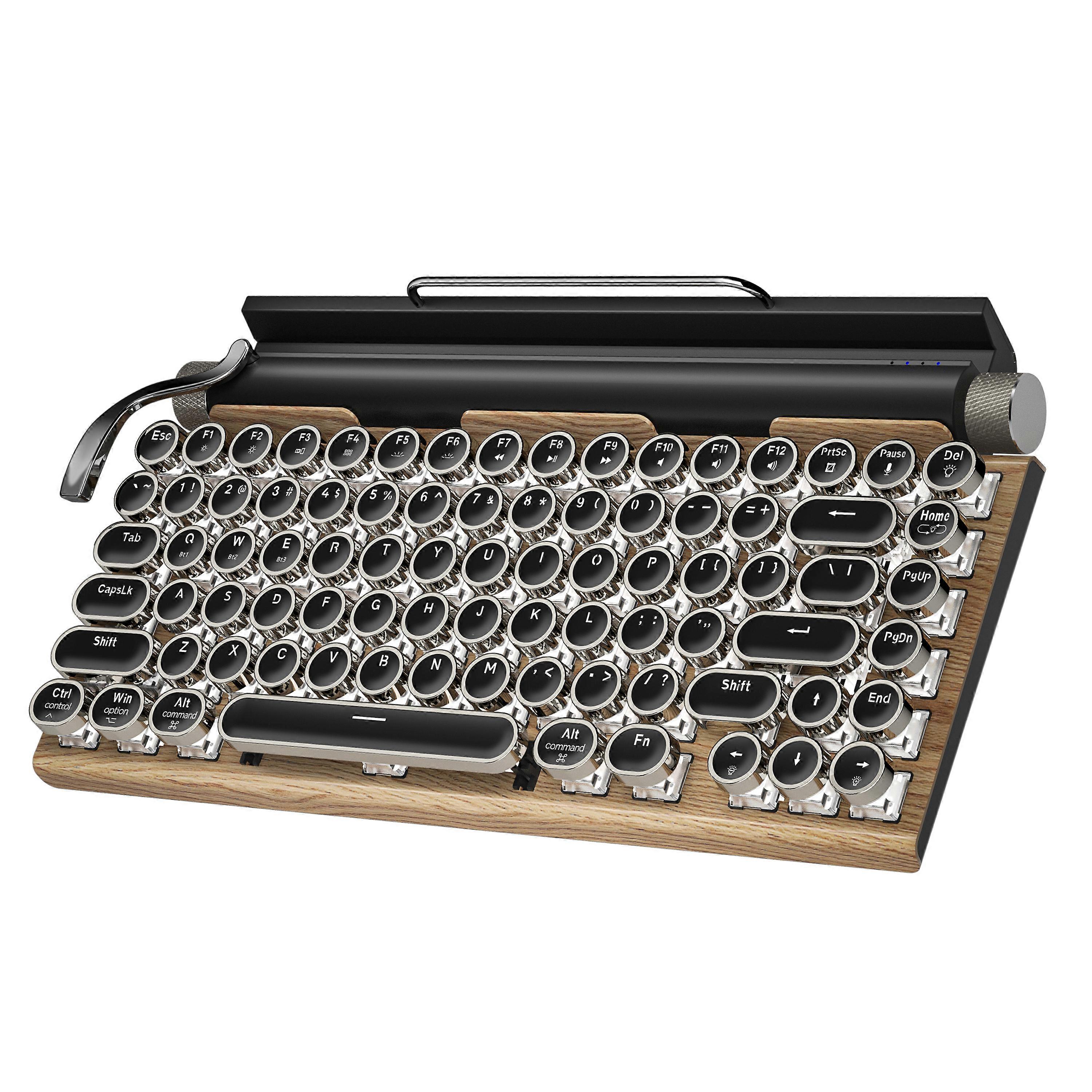 Wired & Wireless Retro Multi-Device Mechanical Typewriter, Compact 80% Layout Keyboard, Hotswappable, Wireless 5.0, Round Keycaps, LED Backlit, For Wi