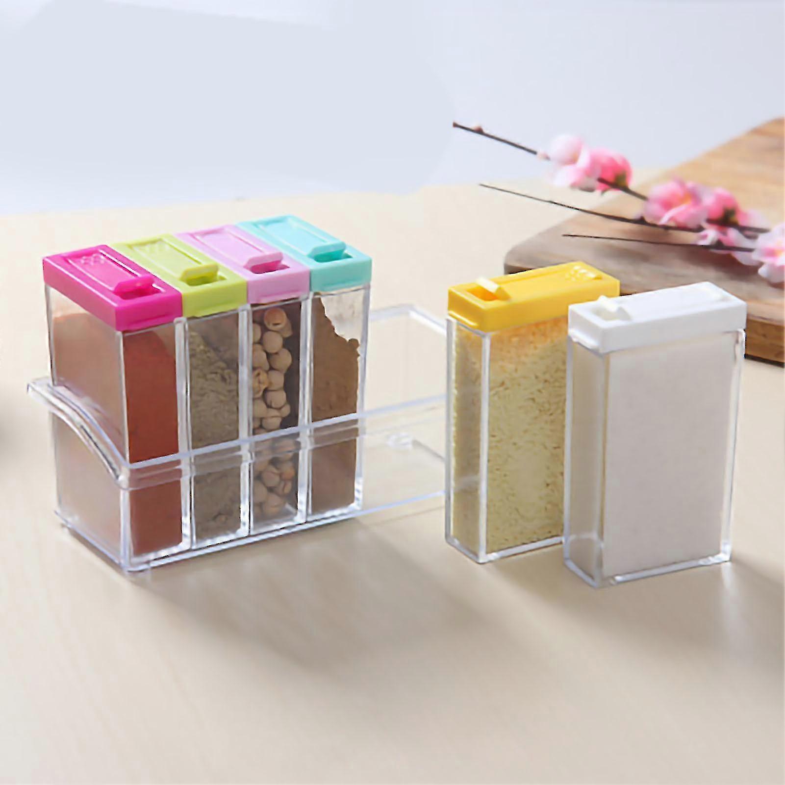 Seasoning Box Organizer with Kitchen Spice Pots Shaker - Salt, Sugar, Pepper, Star Anise, Cumin Storage Tray