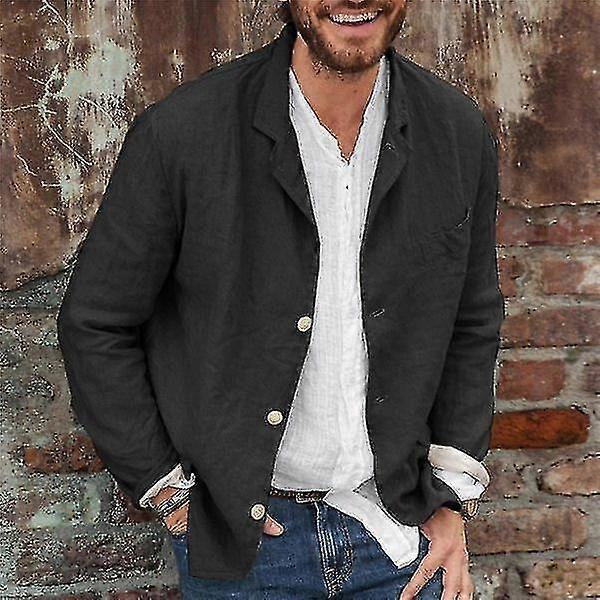Bomull lin for menn Casual Suit Coat Lapel Button-Down Jacket