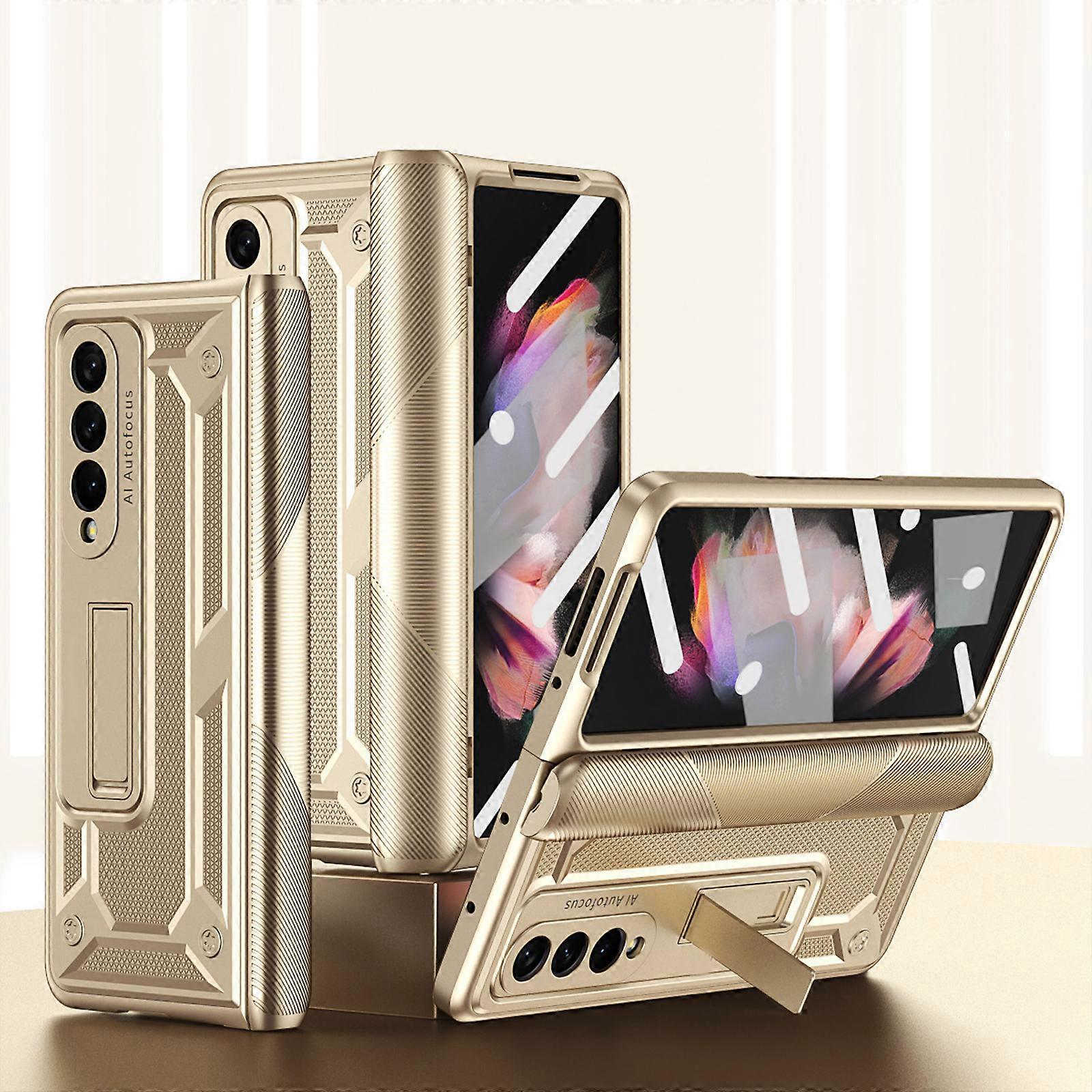 for Samsung Galaxy Z Fold 5 Leather Case, Built-in [Hinge Protection] [Screen Protector] [Kickstand] PC Shockproof Cover Case Z Fold 5