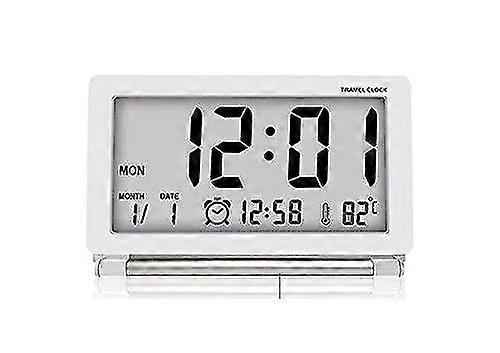 Digital Travel Alarm Clock,foldable Lcd Display Clock With Calendar Temperature Snooze Function, Portable Battery