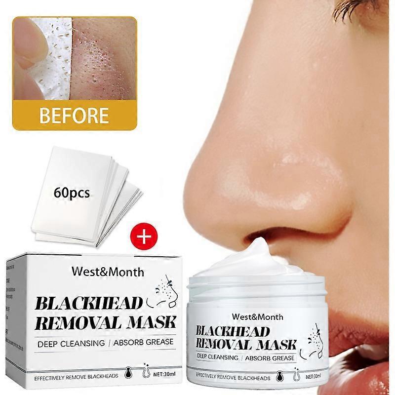 Masque dissolvant de points noirs avec 60 bandes de points noirs, enlèvent les points noirs visage noir tête dissolvante bandes nez plantes nettoyant pour les pores masque facial purifiant pour toutes les peaux