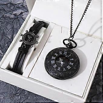 Cadena De Moda De Lujo Acero Liso Pulido Cuarzo Reloj De Bolsillo Colgante De Hombre Cadena De Reloj Pulsera De Cuero De Hombre De Mujer