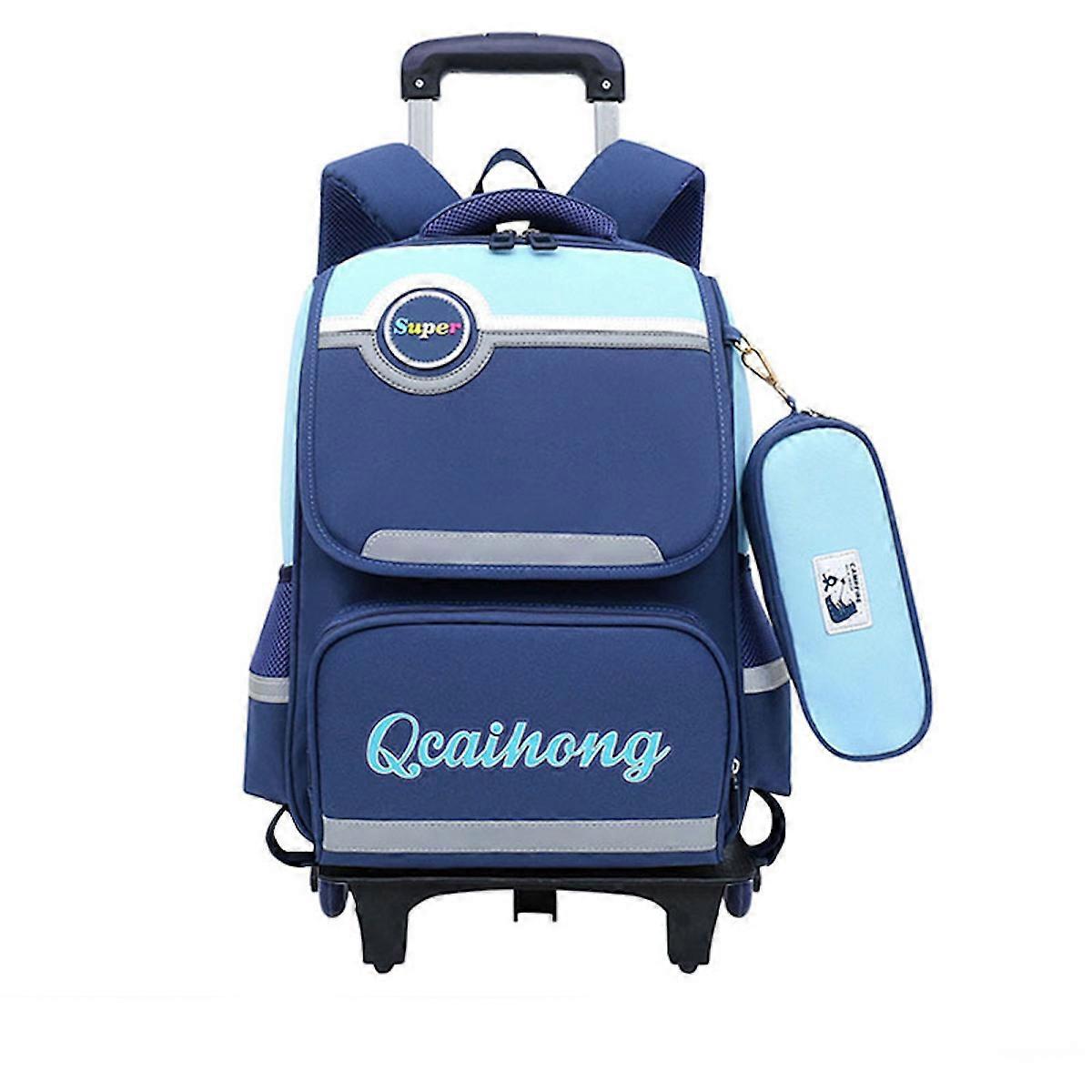 Detachable Blue Rolling BackpackLarge Capacity School Bag Step-Climbing Wheeled Backpack for Students