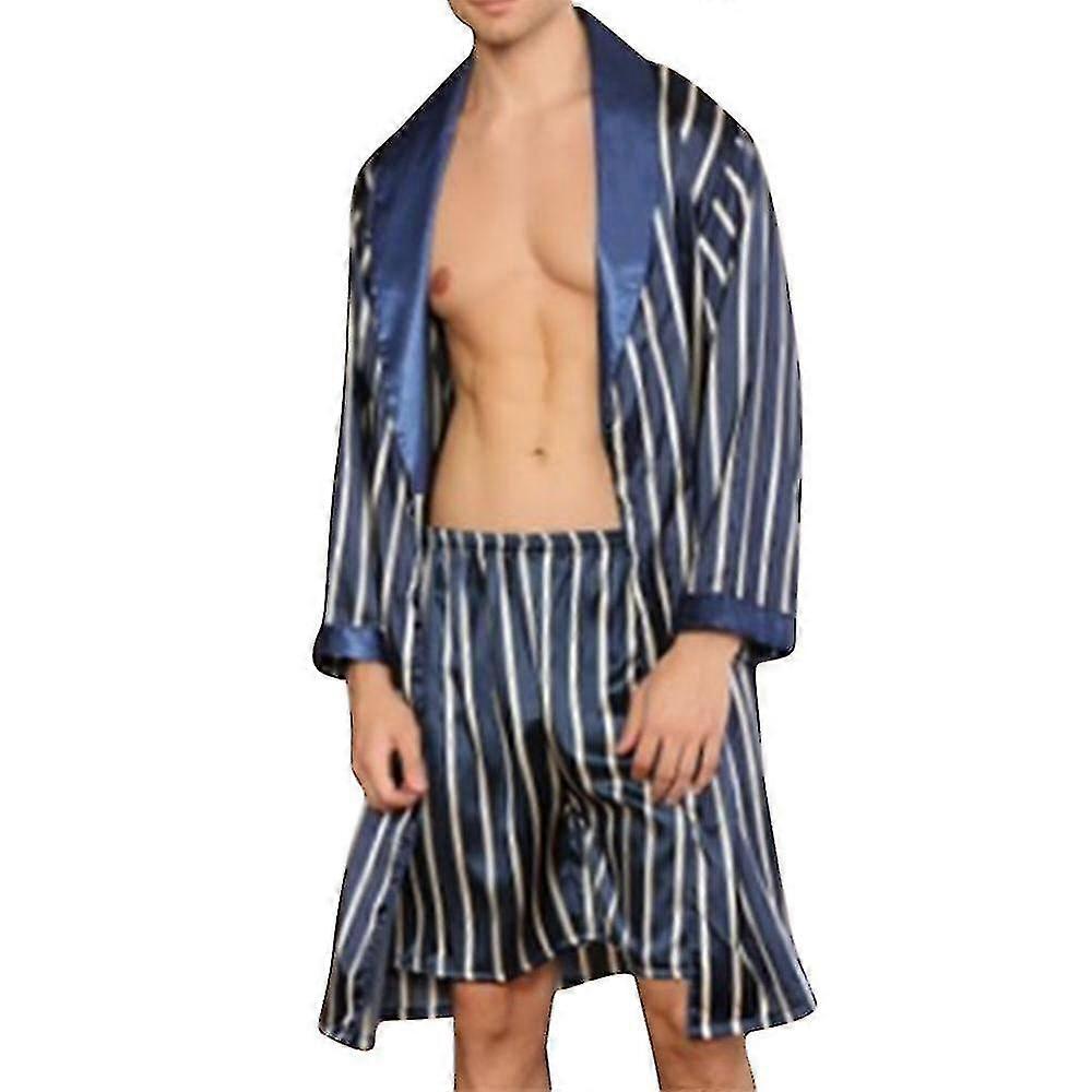 Seeunique Men's Satin Robe With Shorts - Nightgown Soft Printed Bathrobes Pajamas