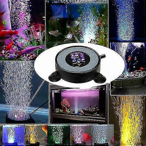 Led Aquarium Light Fish Tank Bubble Pump Round Air Stone Disk Color Changing
