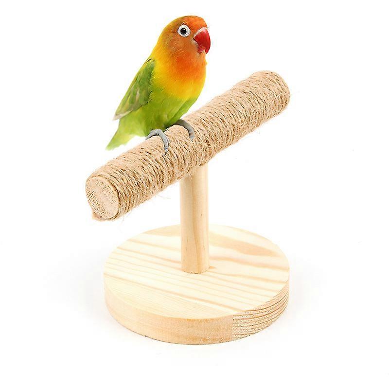 Wooden Bird Perch with Sisal Rope Enrichment Stand Toy for Parrots and Small Birds