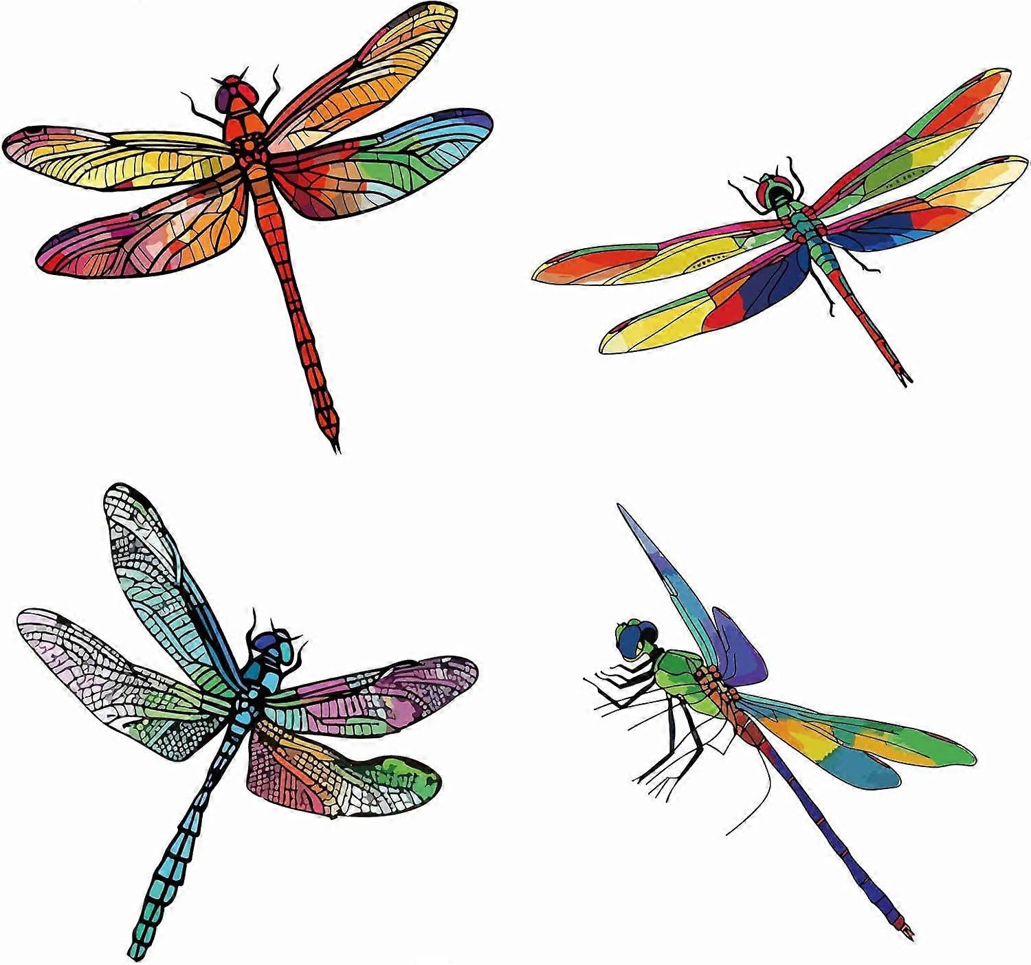 4 Styles Dragonfly Window Stickers 6.3x6.3 Inch Round Anti-Collision Static Sliding Door Decals Reusable Glass Vinyl Alert Film Clings for Prevent Sto