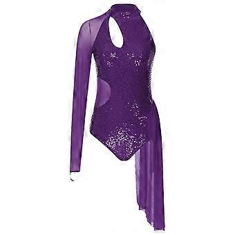 Oyolan Femme Robe Danse Contemporaine Asymétrique Strass Robe Patinage Artistique Justaucorps Gymnastique Tenue Blanc S