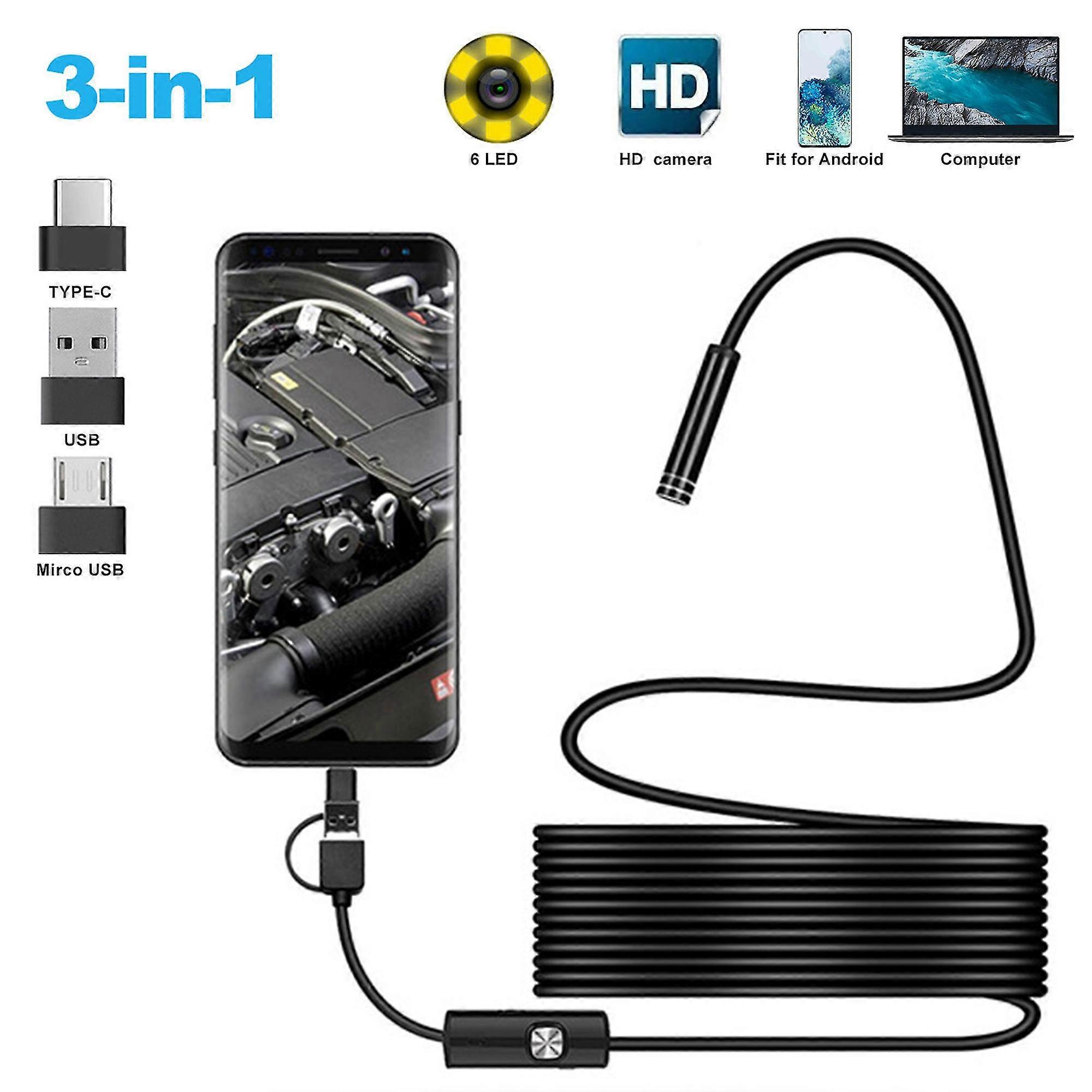 Waterproof Usb Endoscope Borescope Snake Inspection Camera With 6 Led Lights Mobile Phone