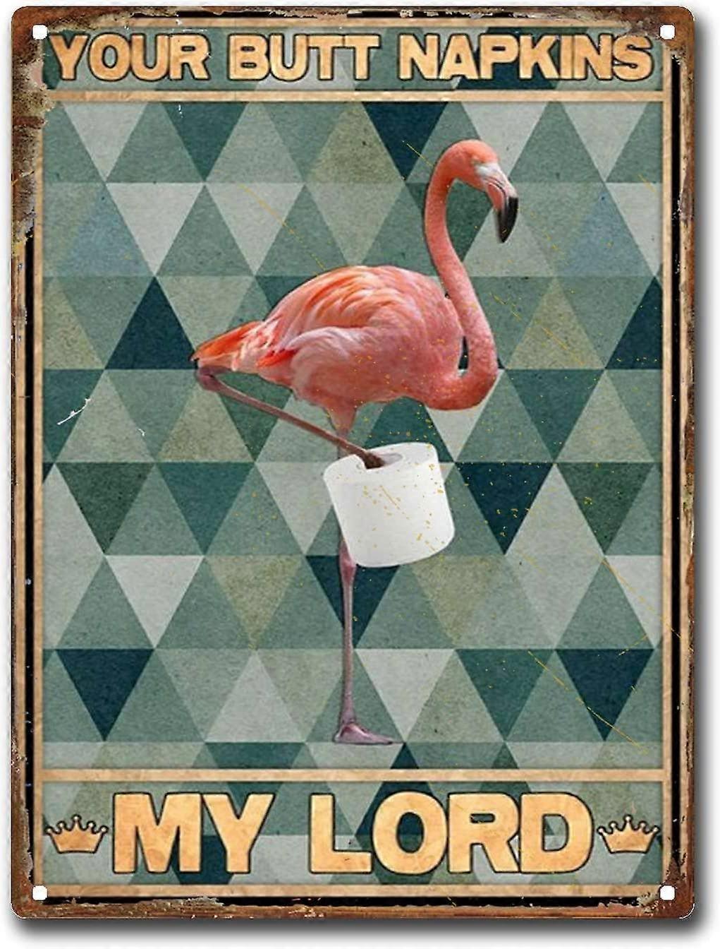 שלט פח וינטאג' פלמינגו מפיות התחת שלך אדוני מצחיק מתכת פח שלט קיר 12x16 אינץ '