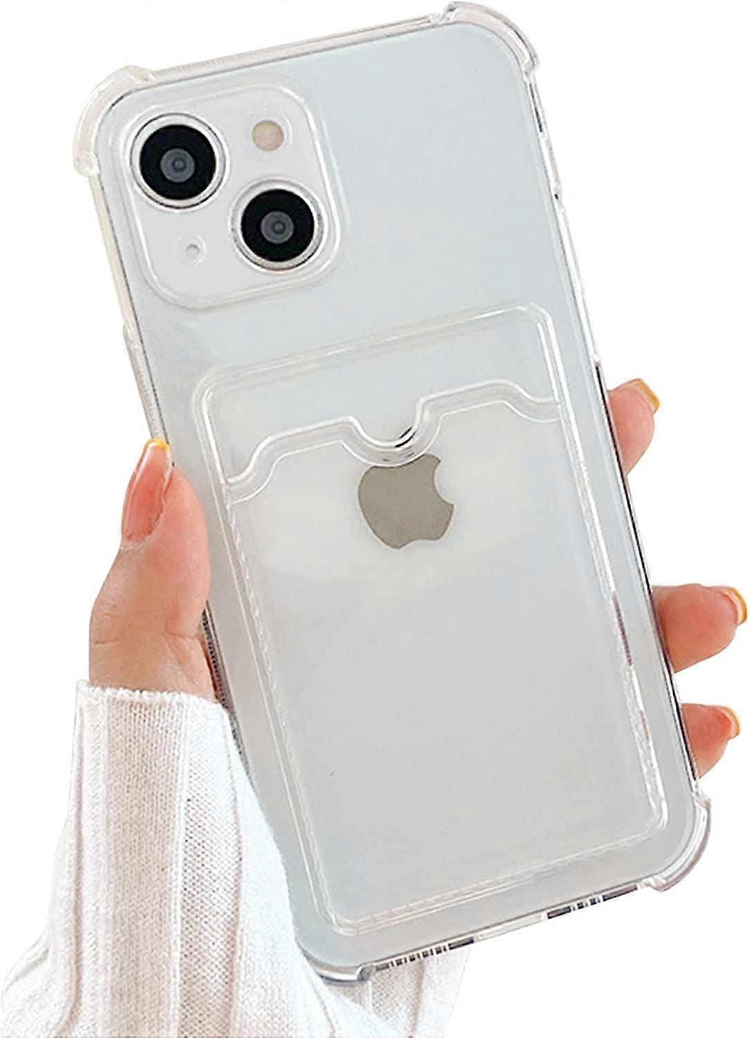 Compatible for iPhone 13 Case Clear with Card Holder, Cute Heart Pattern Love Design for Women Girl, Protective Soft TPU Shock-Absorbing Wallet Case f