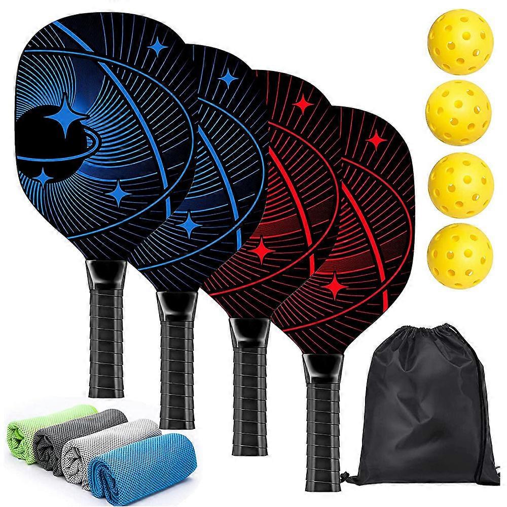 Racchetta da pickleball, set da pickleball (con 4 racchette), impugnatura ergonomica a cuscino, 4 palline da pickleball e 1 tote bag