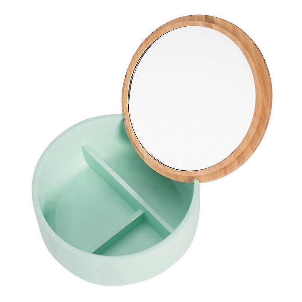 丸型樹脂化粧品収納ボックス、竹カバー付きドレッシングミラー挿入メイクアップテーブルミラー