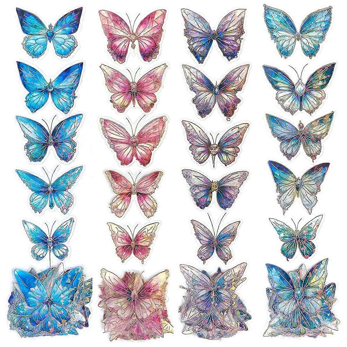 Holographic Butterfly Stickers Bulk - 160Pcs Crystal Glitter Transparent 3D Gold Foil Outlining for